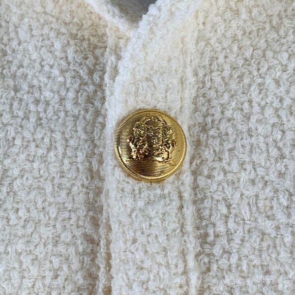 CELINE Size 8 Cream Gold Wool Blend Short Sleeve Jacket Blazer - Picture 2 of 9